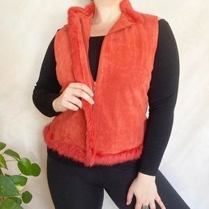 y2k vintage suede & rabbit fur trimmed vest • Revúe • size 12 \ L
